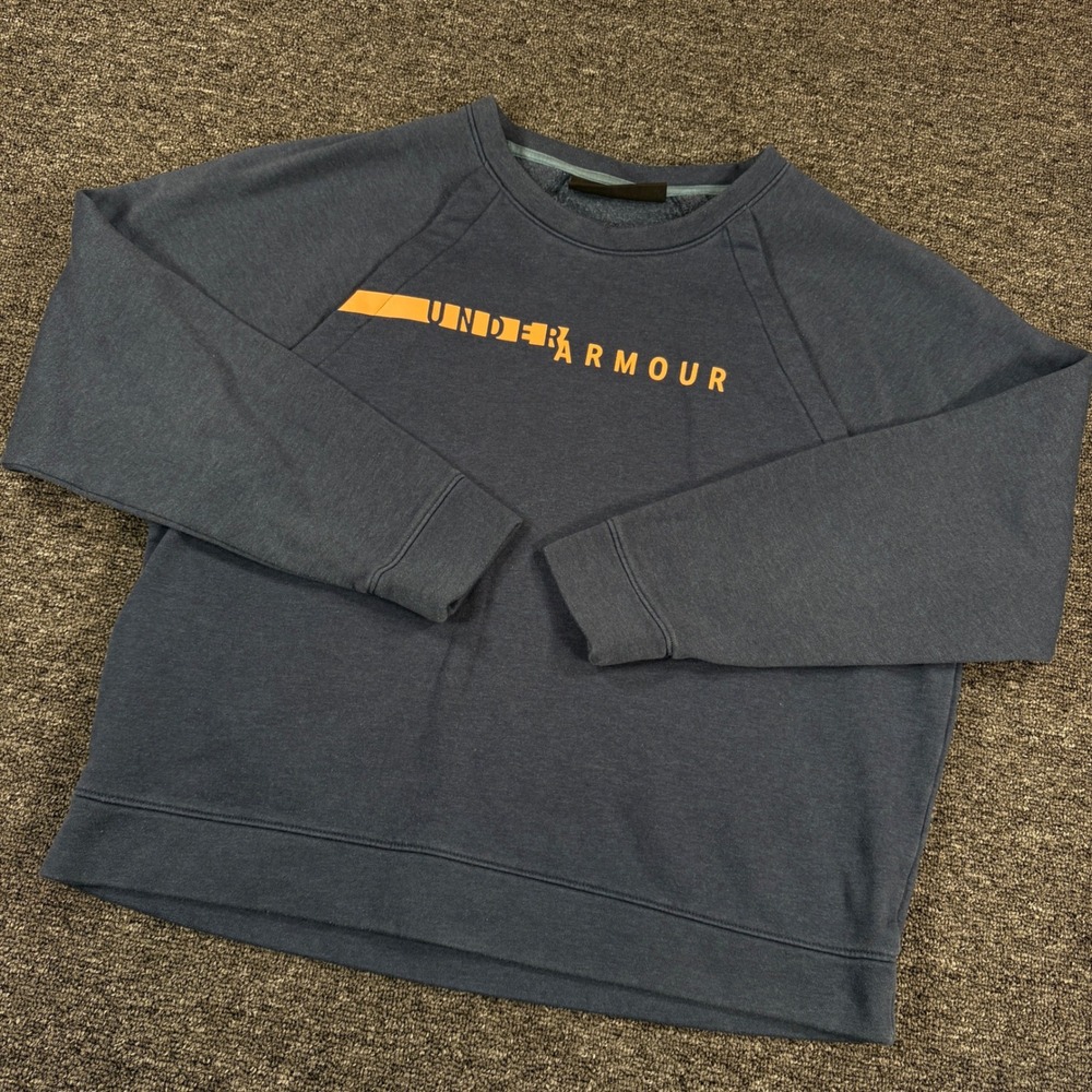 Under Armour Sweatshirt Womens M Blue Orange Graphic Logo Loose Fit Pullover